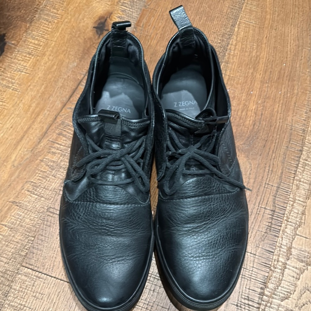 Z Zegna Black Leather Men's Shoes